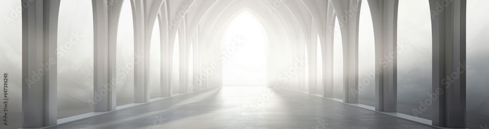 Architectural Elegance: White Panorama with Column Shadows