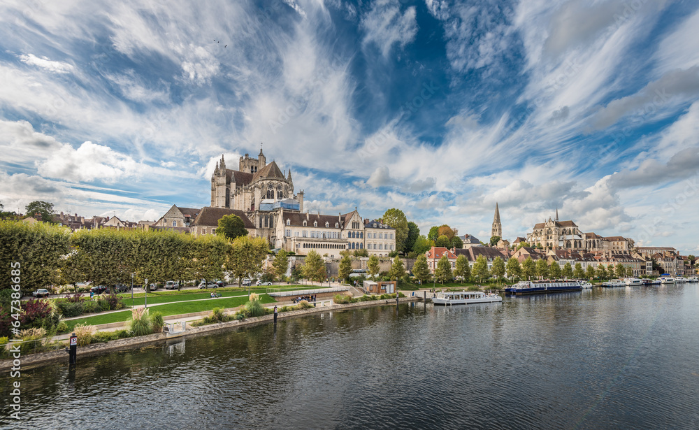 View of Auxerre at the river Yonne, Burgundy, France View of Auxerre at the river Yonne, Burgundy, France