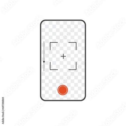 Phone camera display. Taking photo by smartphone. Vector illustration template or mock up with transparency.