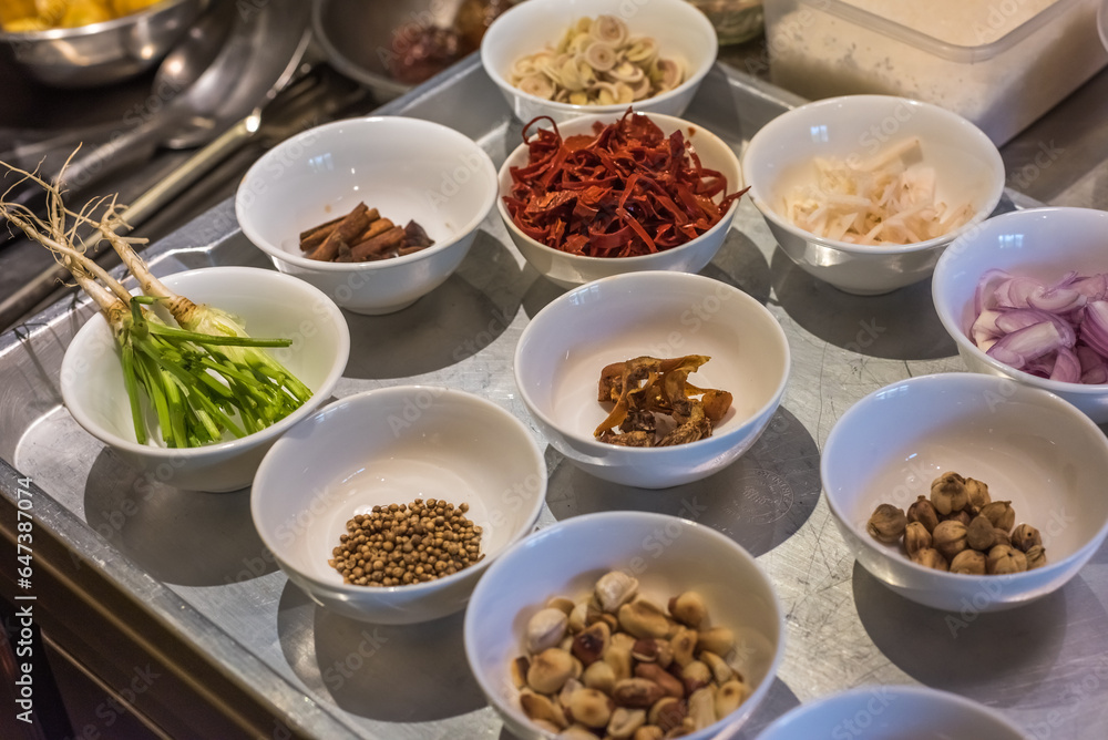 Set of ingredients for Thai cuisine cooking classes.