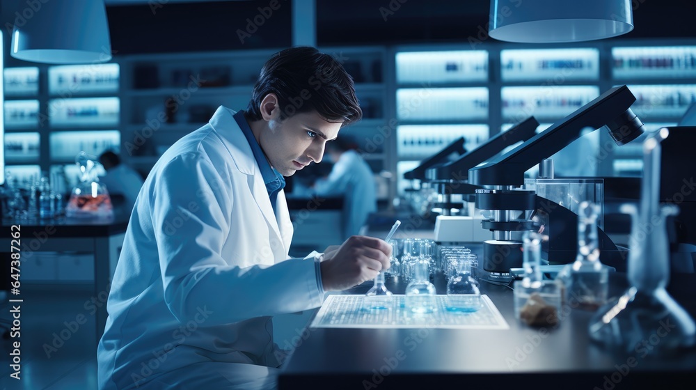 scientist in a laboratory carefully analyzing data and conducting experiments to evaluate the efficacy of a potential drug. scientist in a laboratory carefully analyzing data and conducting experiments to evaluate the efficacy of a potential drug.