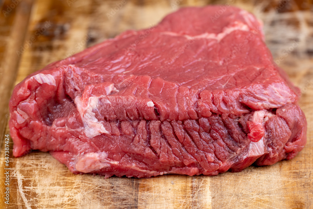 sliced piece of fresh raw beef during salting sliced piece of fresh raw beef during salting