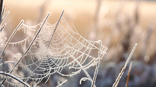 Frost outlining the abandoned web of a garden spider,