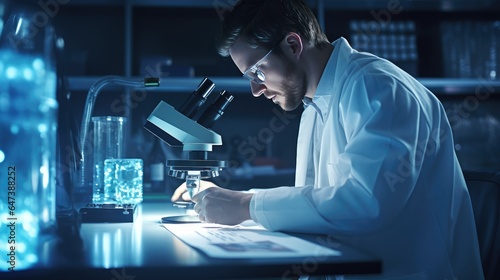 scientist in a laboratory carefully analyzing data and conducting experiments to evaluate the efficacy of a potential drug.