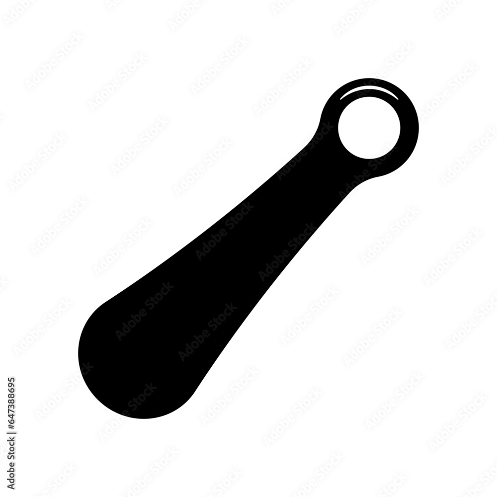 Shoe spoon icon. Shoehorn. Black silhouette. Front side view. Vector simple flat graphic illustration. Isolated object on a white background. Isolate. Shoe spoon icon. Shoehorn. Black silhouette. Front side view. Vector simple flat graphic illustration. Isolated object on a white background. Isolate.