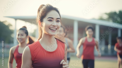 Portrait Fitness sport woman with people exercising