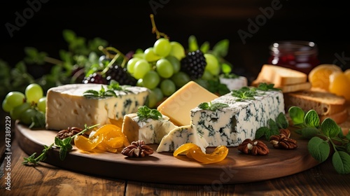 Cheese plate with different types of fermented milk products. Assortment on a wooden board. Slicing for the holiday table. Snack for wine. Banner with copy space