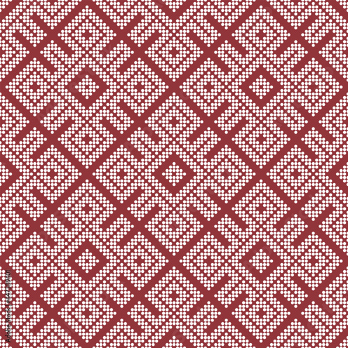 Seamless geometric pattern in russian embroidary style. Circles