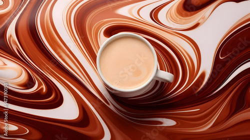 abstract background with circles, chocolate backdrop, coffee mug, cappuccino flavor, sweet milk cream photo