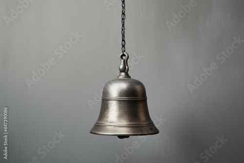 Metal bell on gray background. Generative AI
