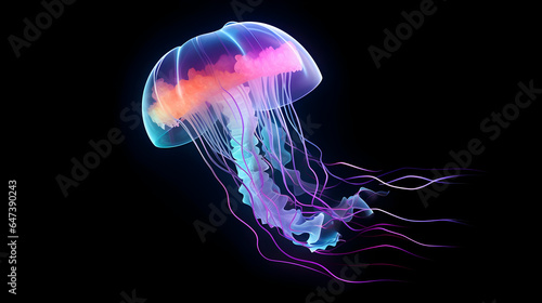 jelly fish in the dark blue, jellyfish in the ocean, in the deep sea © TMinds