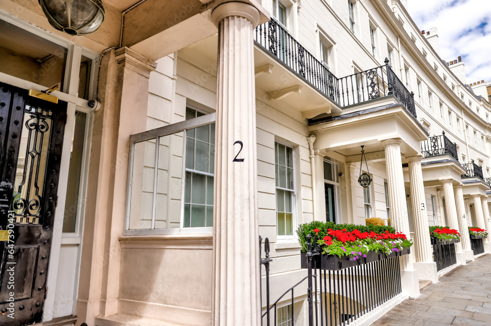 London, England July 11, 2023 A row of townhomes with elegant