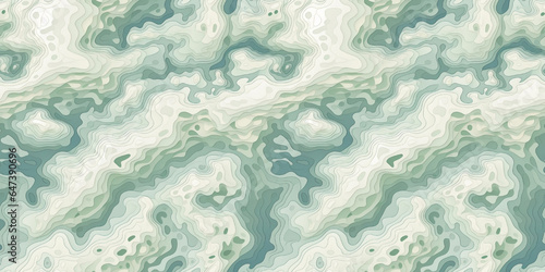 Color topographic map with a repeating seamless pattern. Abstract background with soft green and blue waves.