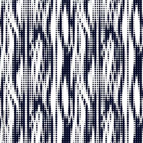 Seamless repeating pattern. Rough design with wavy dotted lines. Spotted effect. Halftone style with small black circles on a white background. Modern stylish texture. Vector illustration.