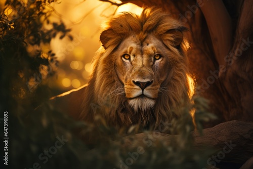 Regal Majesty  Close-Up Lion Portrait - AI Generated