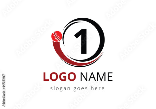 Letter 1 Cricket Logo Concept With Moving Cricket Ball Icon. For Cricket Club Symbol Vector Template