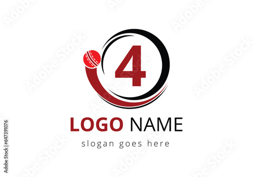 Letter 4 Cricket Logo Concept With Moving Cricket Ball Icon. For Cricket Club Symbol Vector Template