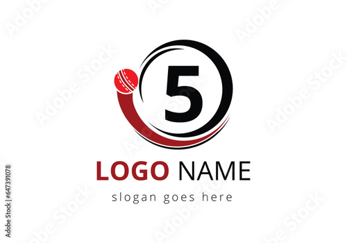 Letter 5 Cricket Logo Concept With Moving Cricket Ball Icon. For Cricket Club Symbol Vector Template