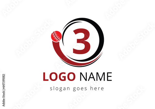 Letter 3 Cricket Logo Concept With Moving Cricket Ball Icon. For Cricket Club Symbol Vector Template