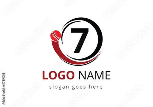 Letter 7 Cricket Logo Concept With Moving Cricket Ball Icon. For Cricket Club Symbol Vector Template