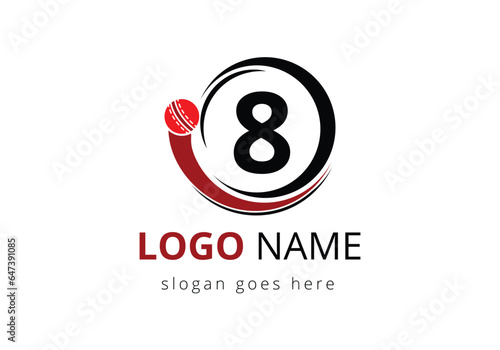 Letter 8 Cricket Logo Concept With Moving Cricket Ball Icon. For Cricket Club Symbol Vector Template