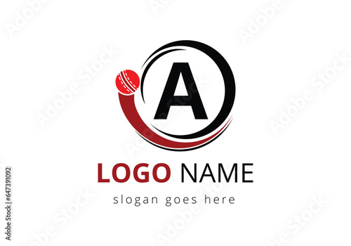 Letter A Cricket Logo Concept With Moving Cricket Ball Icon. For Cricket Club Symbol Vector Template