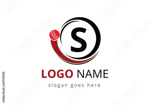 Letter S Cricket Logo Concept With Moving Cricket Ball Icon. For Cricket Club Symbol Vector Template