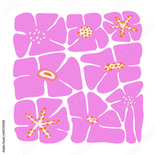 Abstract flowers in groove style. 80s, grooves, decor, print. Vector flat illustration.