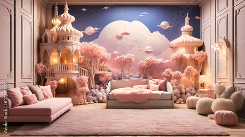 Whimsical children rooms with mural walls and themed beddings,