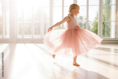 Young Ballet Student Twirling in Sunlight