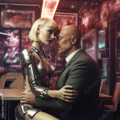 A robot woman makes love to a human. © LUKIN IGOR 