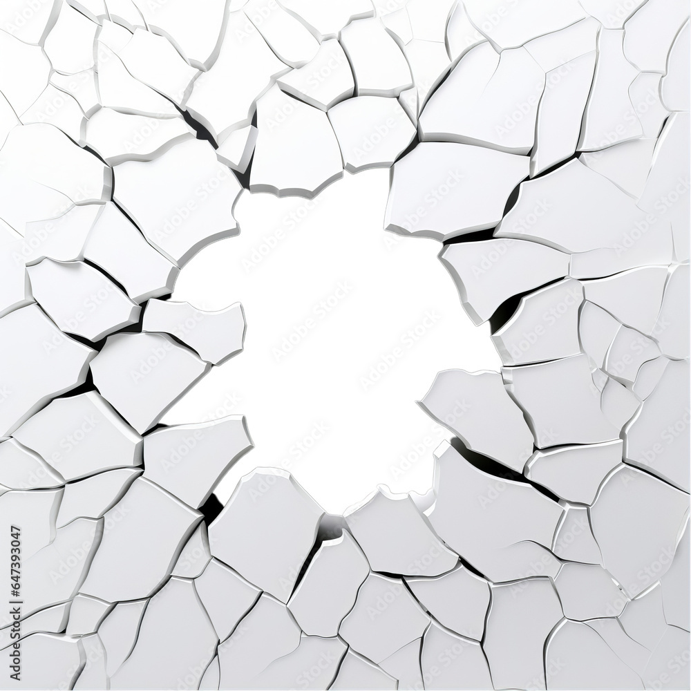 A cracked white wall with a hole in the middle A cracked white wall with a hole in the middle