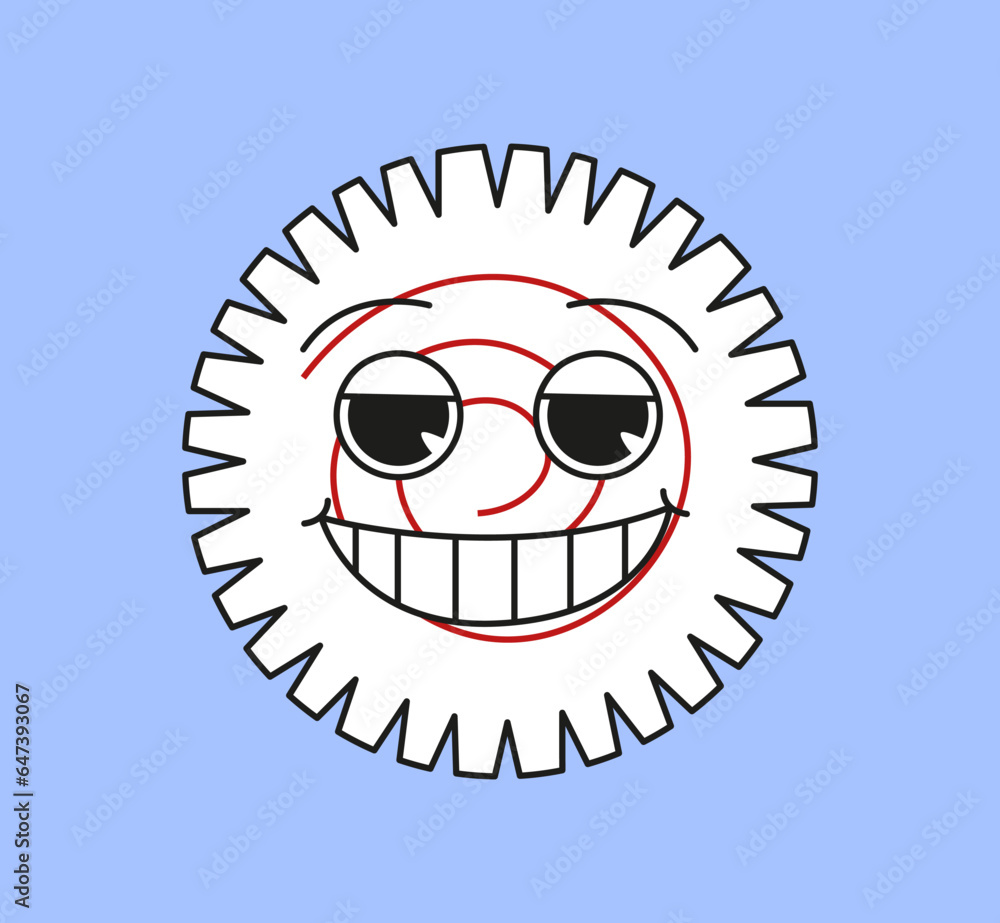Retro flower sticker concept. Back to 80s and 90s. Abstract and weird character. Happy plant with smile. Template, layout and mock up. Cartoon flat vector illustration isolated on blue background Retro flower sticker concept. Back to 80s and 90s. Abstract and weird character. Happy plant with smile. Template, layout and mock up. Cartoon flat vector illustration isolated on blue background