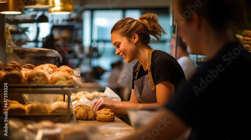 Bakery Checkout  Side View of Cashier