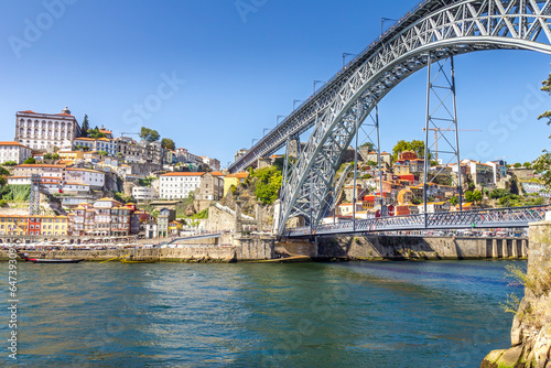 View of Ribeira  the Dom Luis bridge and the Douro river in Porto  Portugal