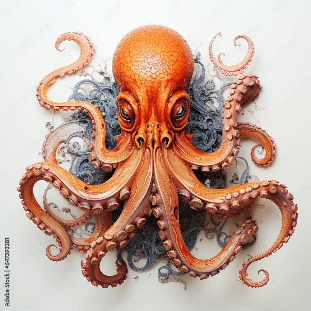 Obraz premium Octopus on a plain background, a terrifying animal with tentacles and suckers. order of cephalopods.