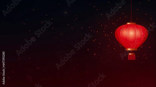 copy space, vector illustration, simple colors, Chinese red lantern on the night of Chinese New Year of happiness background. Design for postcard, greeting card, invitation.