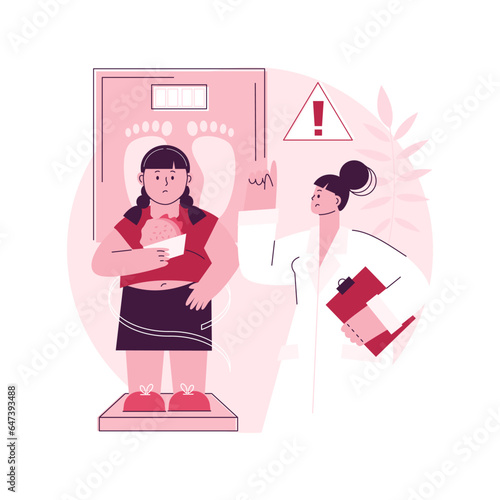 Child obesity and overweight abstract concept vector illustration. Child nutrition, unhealthy habit, overweight treatment, children eating disorder, kids fast food addiction abstract metaphor.