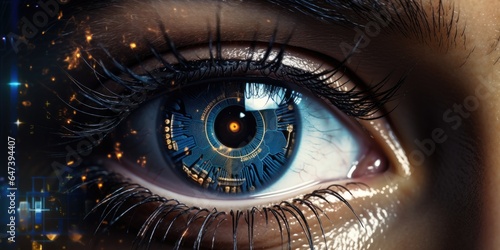 Two-dimensional image of a woman's eye. Reflection in the eyes of a girl. Generative AI