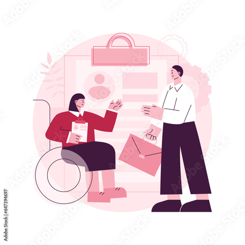 Disabled employment abstract concept vector illustration. Person with disability job, hiring disabled people, company employment policy, inclusivity program, diversity support abstract metaphor.