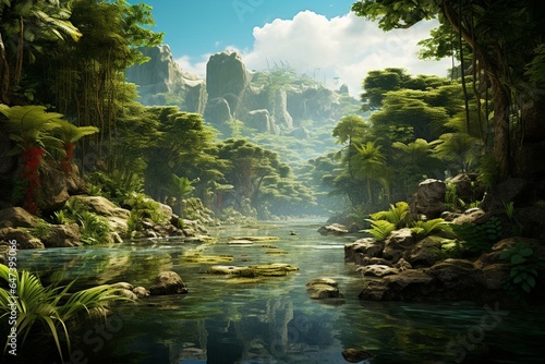 Scenic tropical jungle in southwestern Asia. Generative AI photo