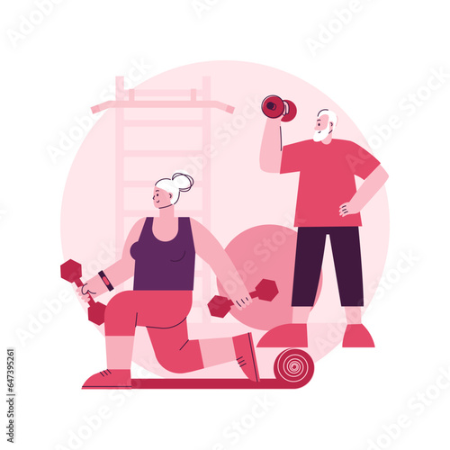 Elder fitness abstract concept vector illustration. Exercise program for seniors, aqua fitness, active lifestyle, health support, fitness program for old people, healthcare abstract metaphor.