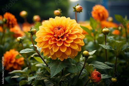 Blossoming orange flower in garden. Generative AI