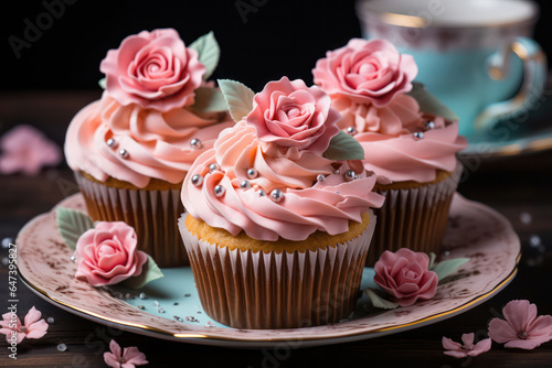 Delicate and pastel-colored cupcakes arranged on a tiered stand, exuding a sense of elegance and sweetness perfect for weddings or tea parties | ACTORS: Pastel Cupcakes | LOCATION TYPE: Dining Table |