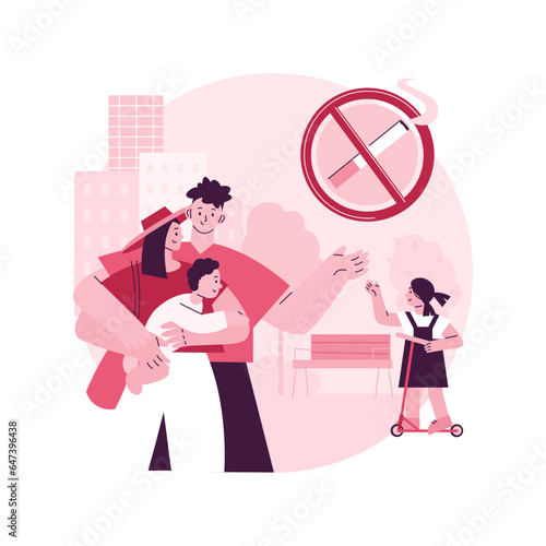 Smoke free zone abstract concept vector illustration. Smoke-free bar zone, no smoking area, anti cigarette policy, tobacco prohibition sign, safe place for children, pay a fine abstract metaphor.