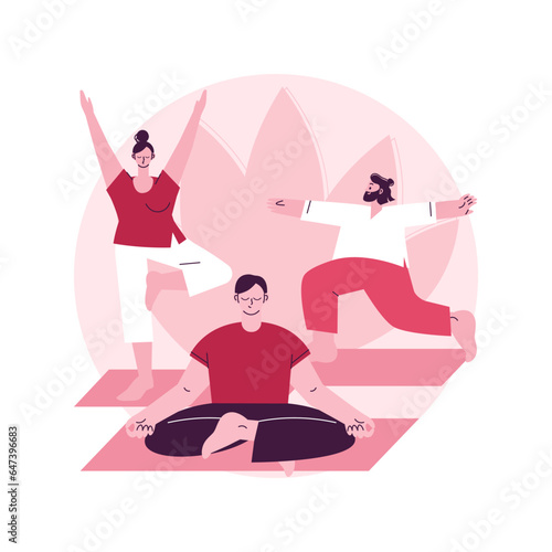 Yoga school abstract concept vector illustration. Yoga and fitness studio, meditation practice school, certified instructor, class level, buy subscription online, vipassana abstract metaphor.