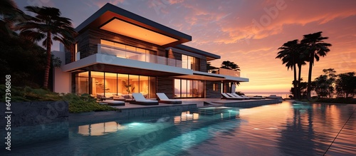 Villa with swimming pool at sunset Extrovert style © Savinus