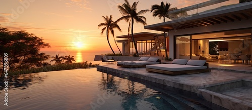 Villa with swimming pool at sunset Extrovert style