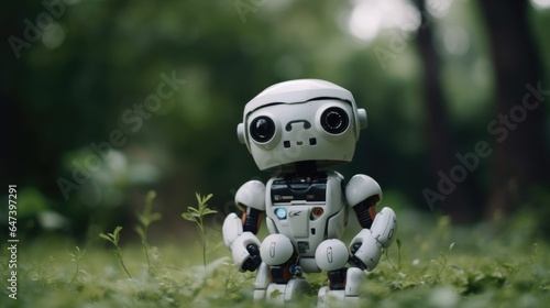 Cute robot on grass