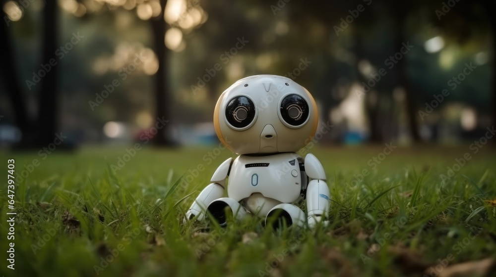 Cute robot on grass Cute robot on grass